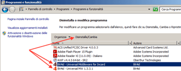 Disinstallazione drivers smart-card